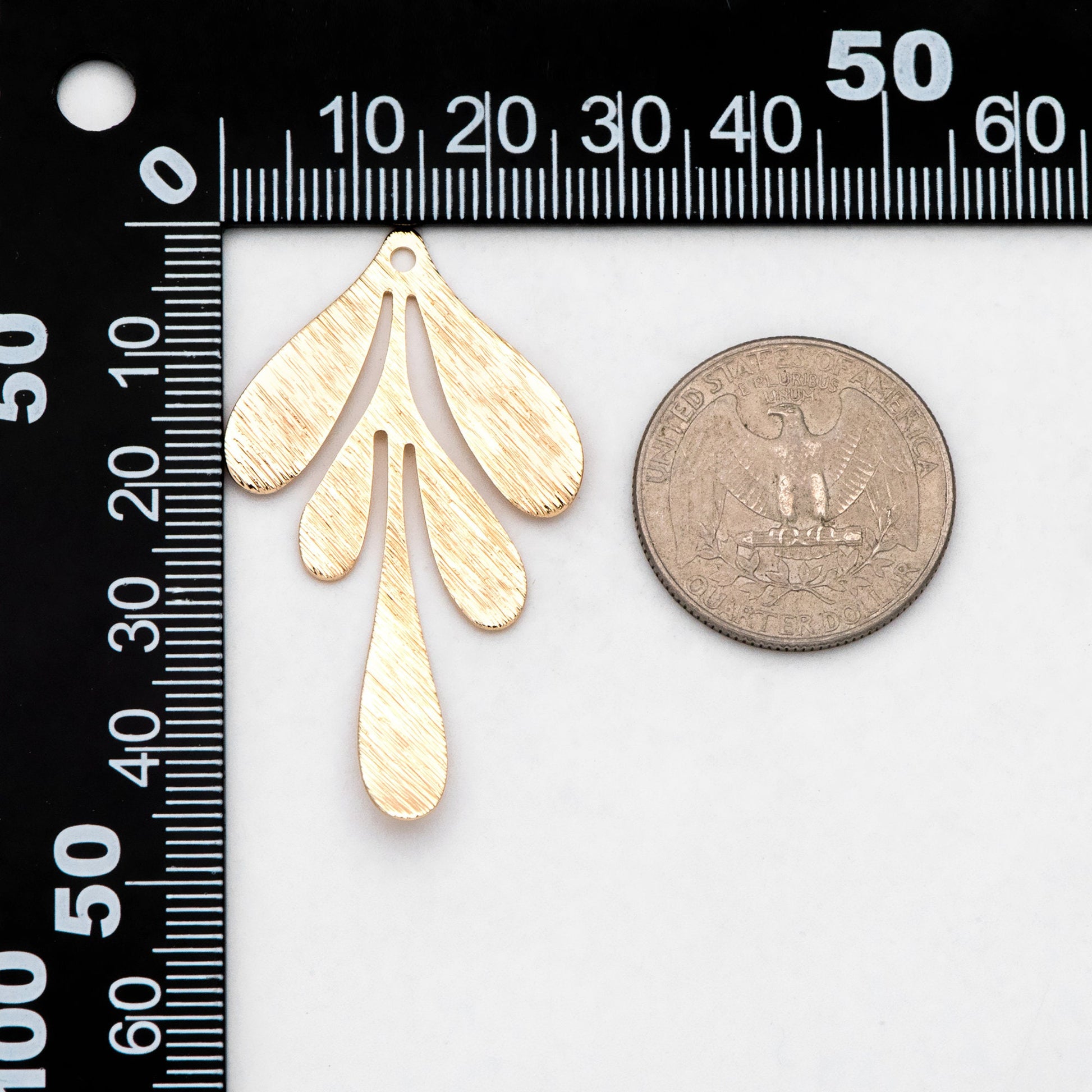 10pcs Gold Brushed Leaf Charm 46x27mm, Real Gold plated Brass, Lead Nickel Free (GB-467-B)