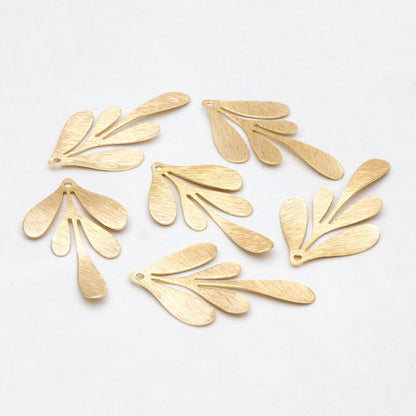 10pcs Gold Brushed Leaf Charm 46x27mm, Real Gold plated Brass, Lead Nickel Free (GB-467-B)