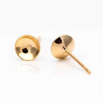 20pcs Gold Plated Ear Posts with 6mm Cup - DIY Jewelry Making (GB-3046)