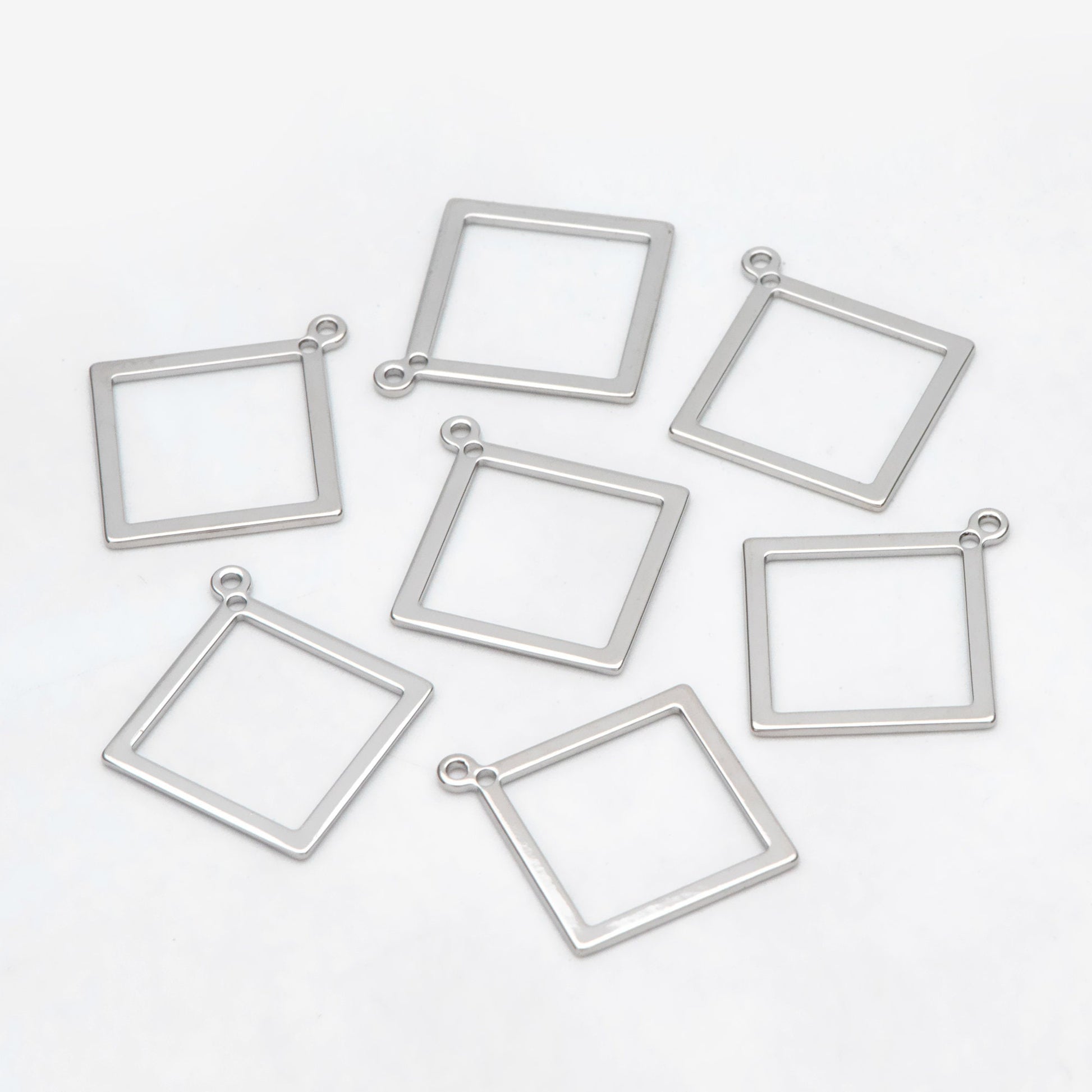 10pcs Gold/ Silver tone Square Pendants, Gold/ Rhodium plated Brass Rhombus Link Charms, Wired Geometric Hoops (GB-3047)
