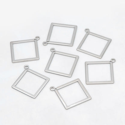 10pcs Gold/ Silver tone Square Pendants, Gold/ Rhodium plated Brass Rhombus Link Charms, Wired Geometric Hoops (GB-3047)