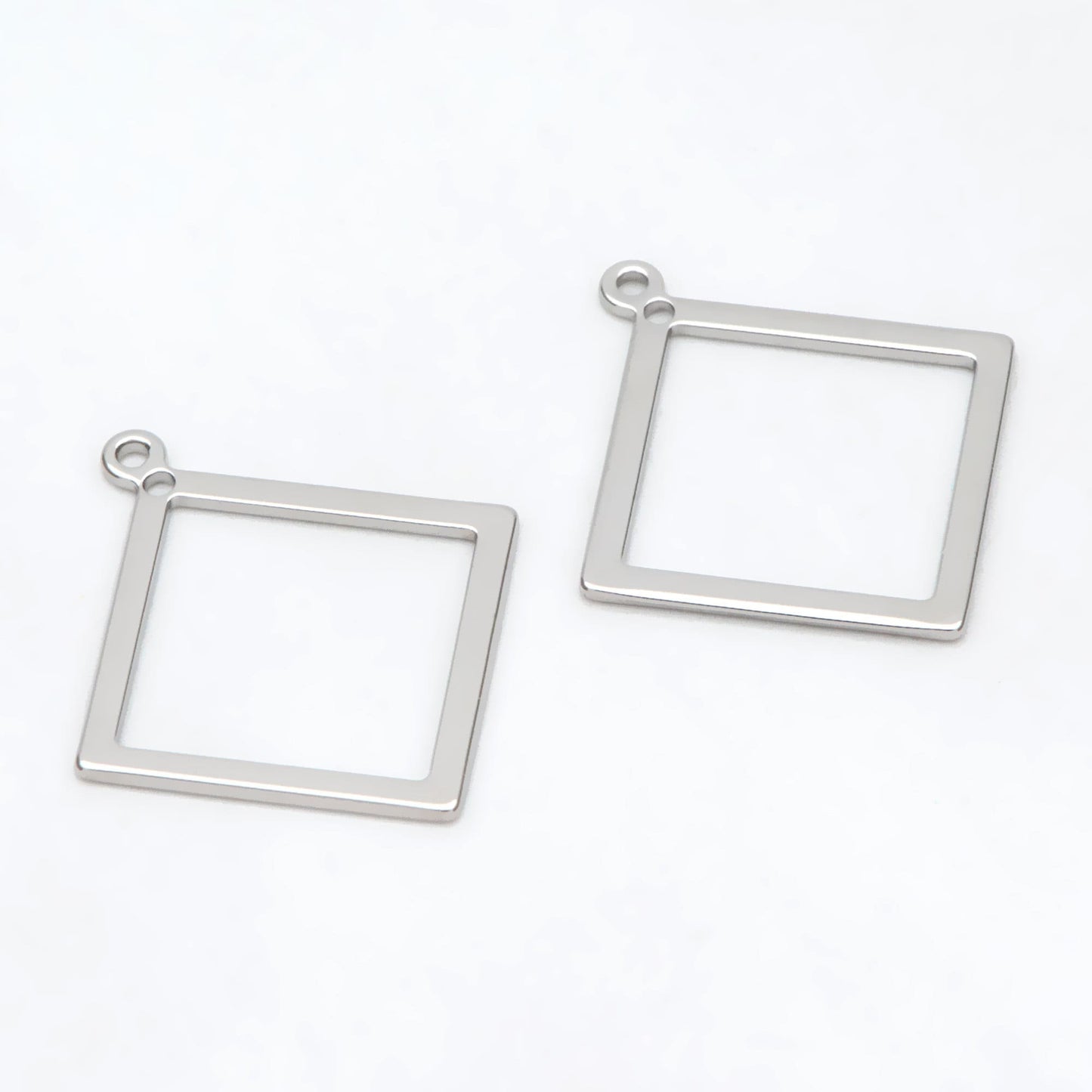 10pcs Gold/ Silver tone Square Pendants, Gold/ Rhodium plated Brass Rhombus Link Charms, Wired Geometric Hoops (GB-3047)