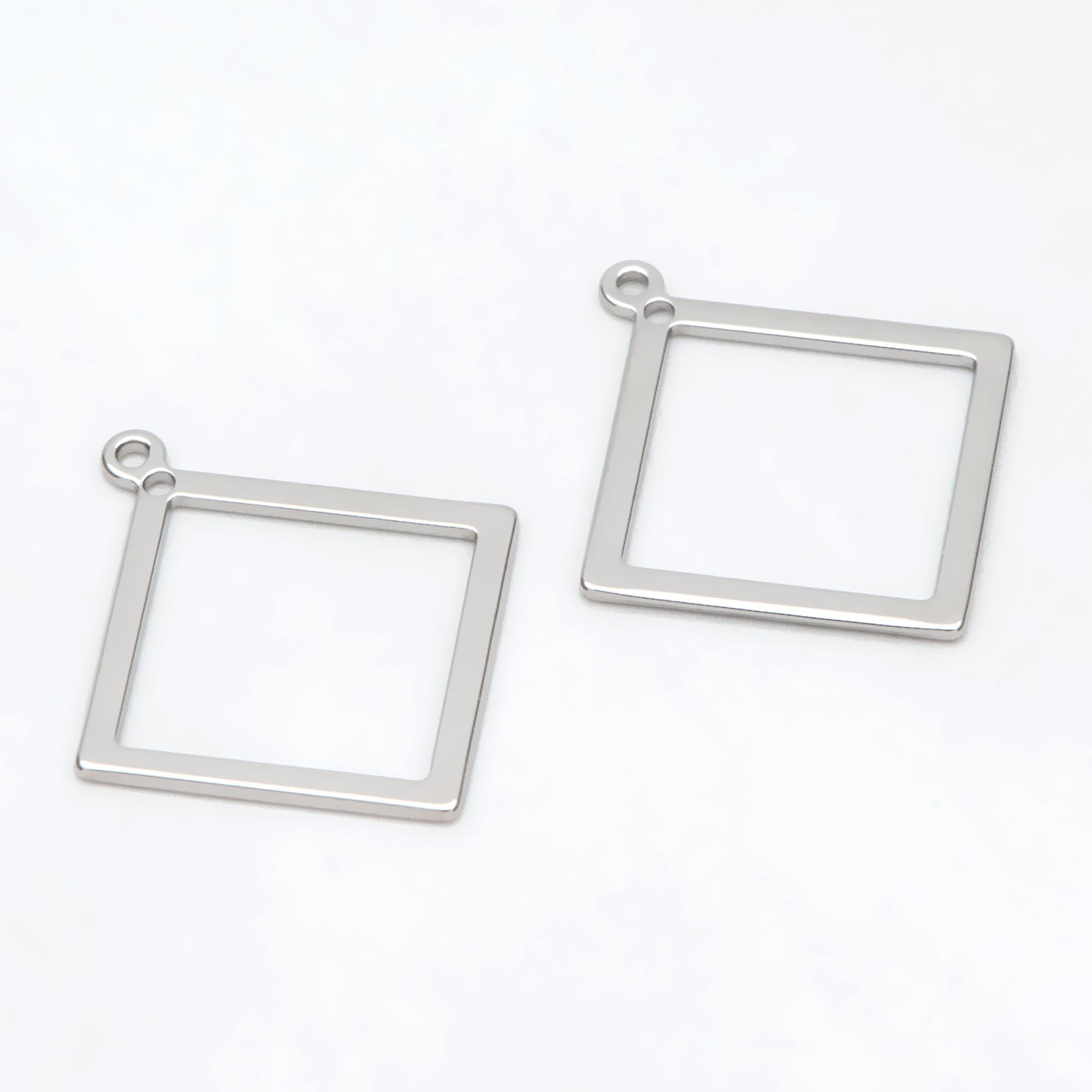 10pcs Gold/ Silver tone Square Pendants, Gold/ Rhodium plated Brass Rhombus Link Charms, Wired Geometric Hoops (GB-3047)