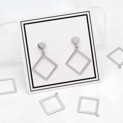 10pcs Gold/ Silver tone Square Pendants, Gold/ Rhodium plated Brass Rhombus Link Charms, Wired Geometric Hoops (GB-3047)