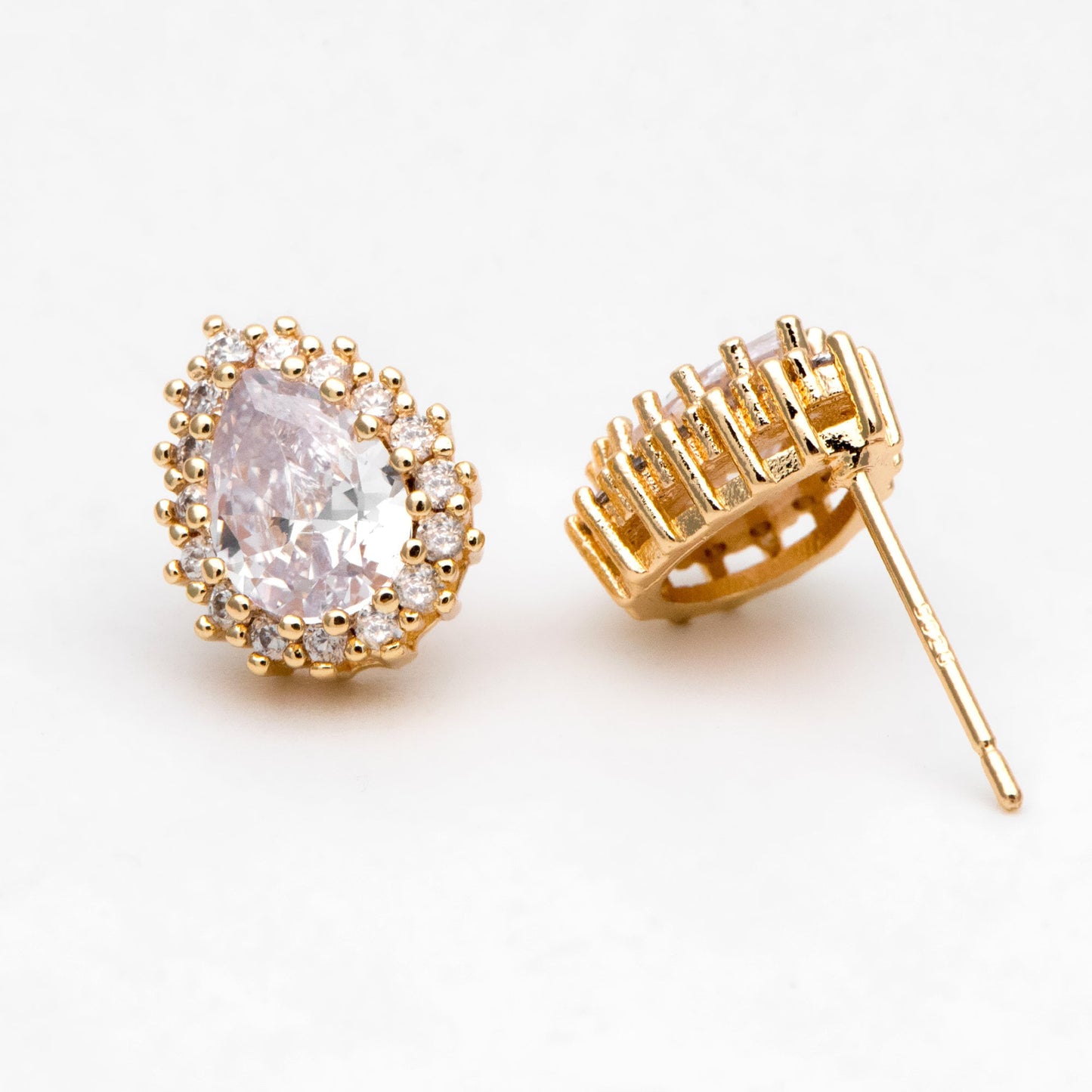 4pcs CZ Pave Teardrop Ear Posts, 18K Gold Plated Brass, Water Drop Stud Earrings, Jewelry Supplies Findings Wholesale (GB-3122)