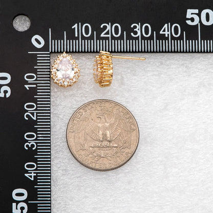 4pcs CZ Pave Teardrop Ear Posts, 18K Gold Plated Brass, Water Drop Stud Earrings, Jewelry Supplies Findings Wholesale (GB-3122)