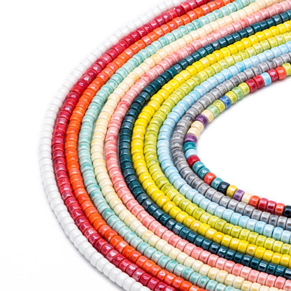 60pcs Ceramic Cylinder Rondelle Beads, 6x4mm, Shiny Glossy Glazed Ceramic Porcelain Beads, Jewelry Making DIY Crafts (TC-165)