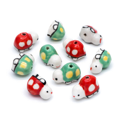 10pcs Ceramic Turtle Beads, Kawaii Porcelain Tortoise, Animal Beads for Bracelets, Drilled Through Large Hole -(TC-170)