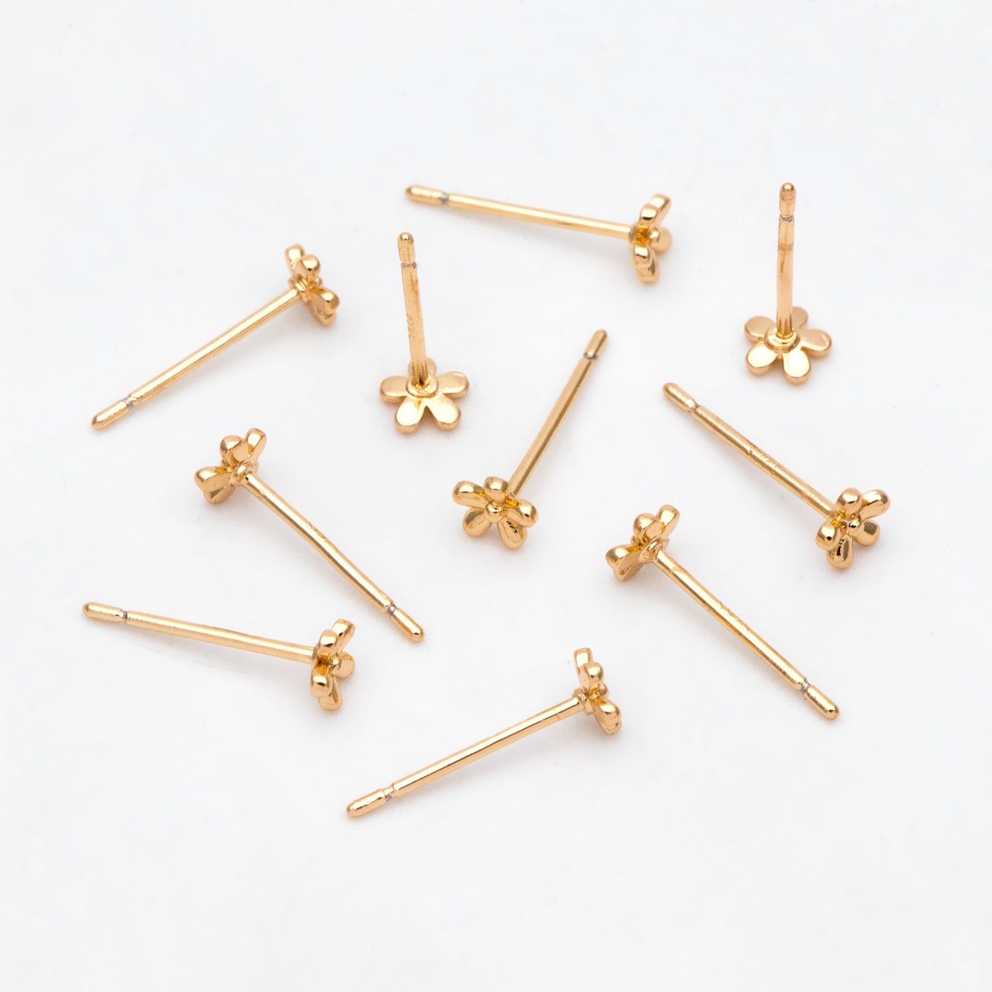 10pcs Gold/ Silver Flower Ear Posts 4mm, Gold/ Rhodium Plated Brass Stud Earrings, DIY Ear Findings (GB-4217-B)