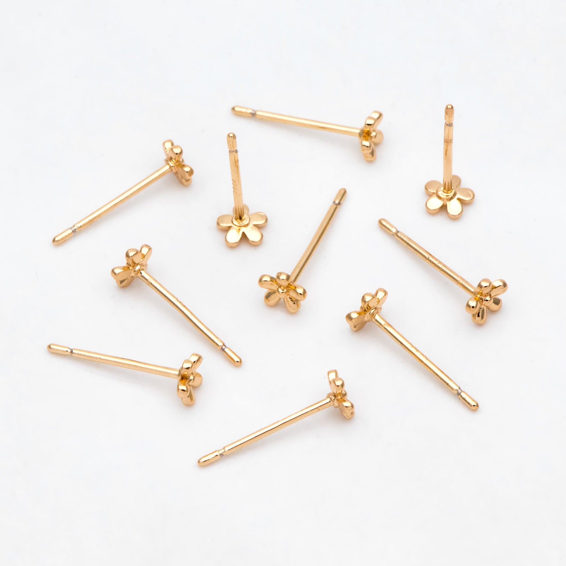 10pcs Gold/ Silver Flower Ear Posts 4mm, Gold/ Rhodium Plated Brass Stud Earrings, DIY Ear Findings (GB-4217-B)