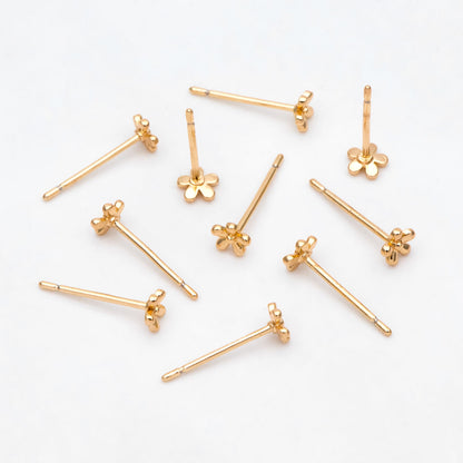 10pcs Gold/ Silver Flower Ear Posts 4mm, Gold/ Rhodium Plated Brass Stud Earrings, DIY Ear Findings (GB-4217-B)