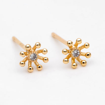 10pcs CZ Pave Gold Flower Earring, Gold Plated Brass, Jewelry Making, Diy Material, Jewelry Supplies (GB-3060)