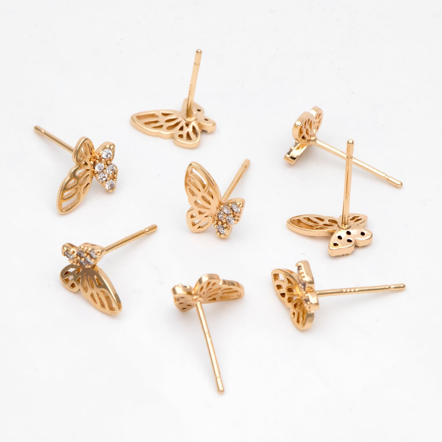 4pcs CZ Pave Gold Butterfly Ear post, Dianty Butterfly Ear Studs, Jewelry Supplies (GB-3061)