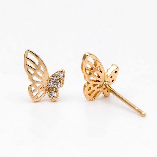4pcs CZ Pave Gold Butterfly Ear post, Dianty Butterfly Ear Studs, Jewelry Supplies (GB-3061)