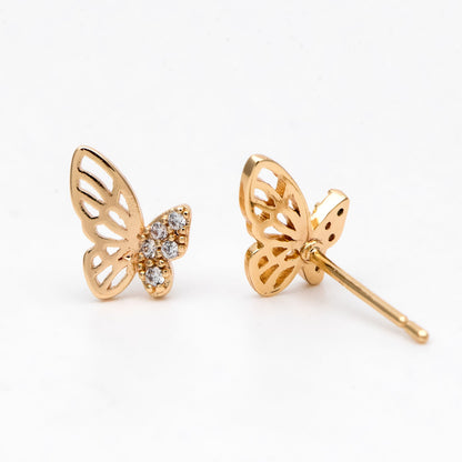 4pcs CZ Pave Gold Butterfly Ear post, Dianty Butterfly Ear Studs, Jewelry Supplies (GB-3061)
