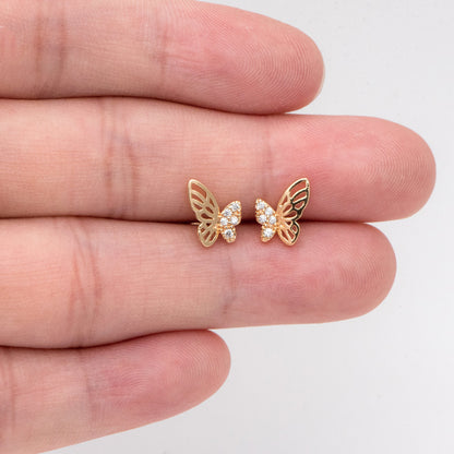 4pcs CZ Pave Gold Butterfly Ear post, Dianty Butterfly Ear Studs, Jewelry Supplies (GB-3061)