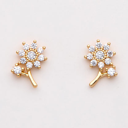 4pcs CZ Pave Gold Flower Earring, Gold Plated Brass, Jewelry Supplies (GB-3062)