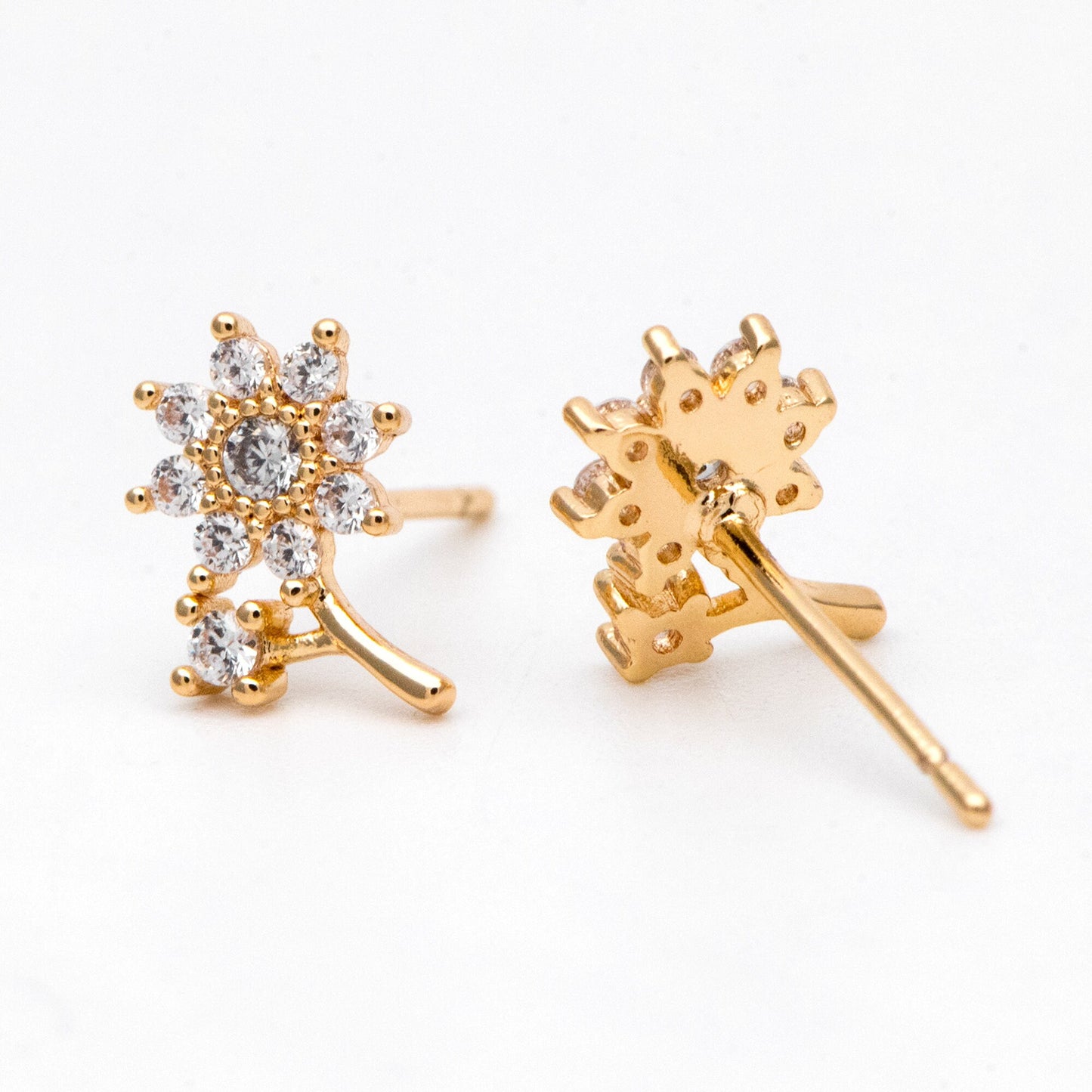 4pcs CZ Pave Gold Flower Earring, Gold Plated Brass, Jewelry Supplies (GB-3062)
