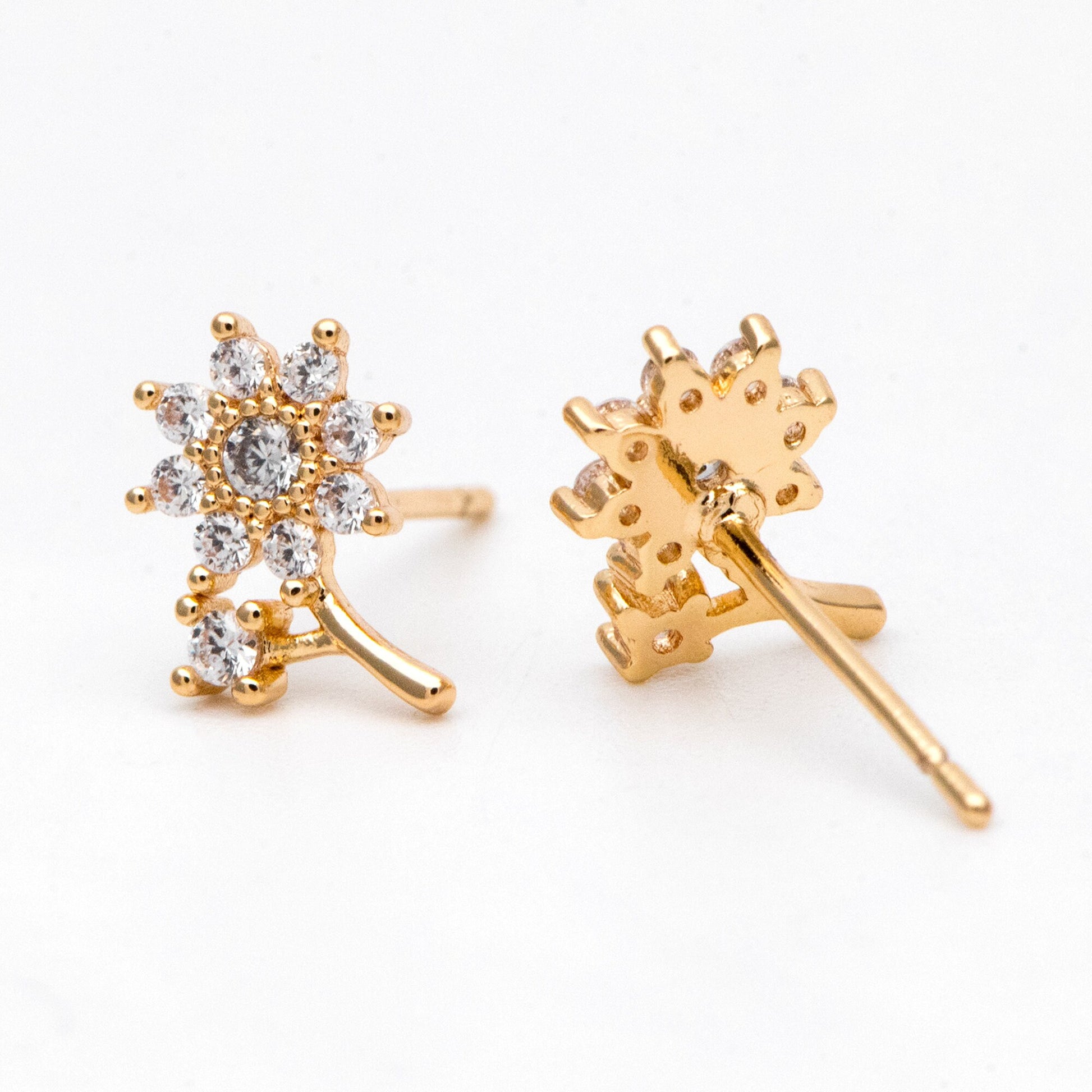 4pcs CZ Pave Gold Flower Earring, Gold Plated Brass, Jewelry Supplies (GB-3062)