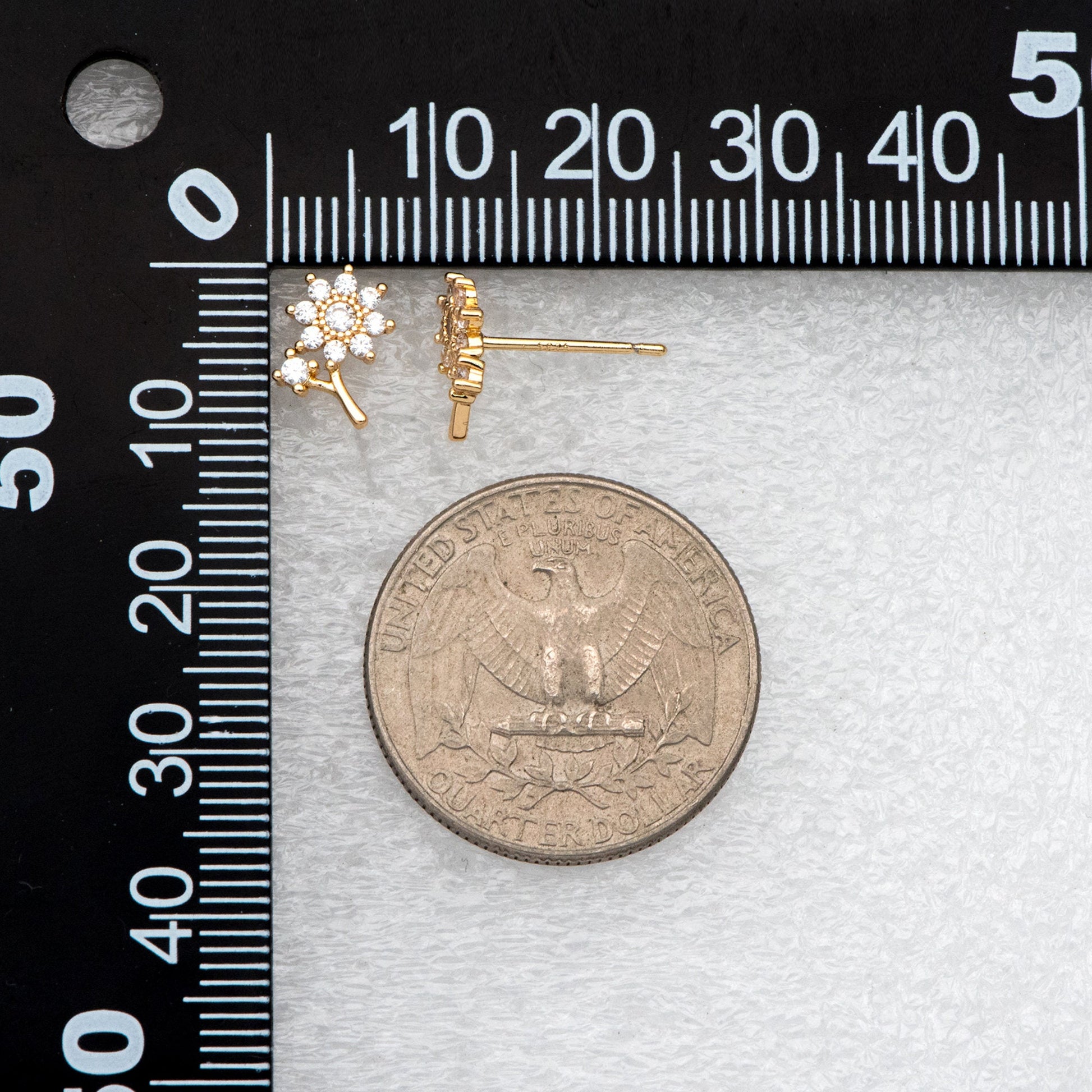 4pcs CZ Pave Gold Flower Earring, Gold Plated Brass, Jewelry Supplies (GB-3062)