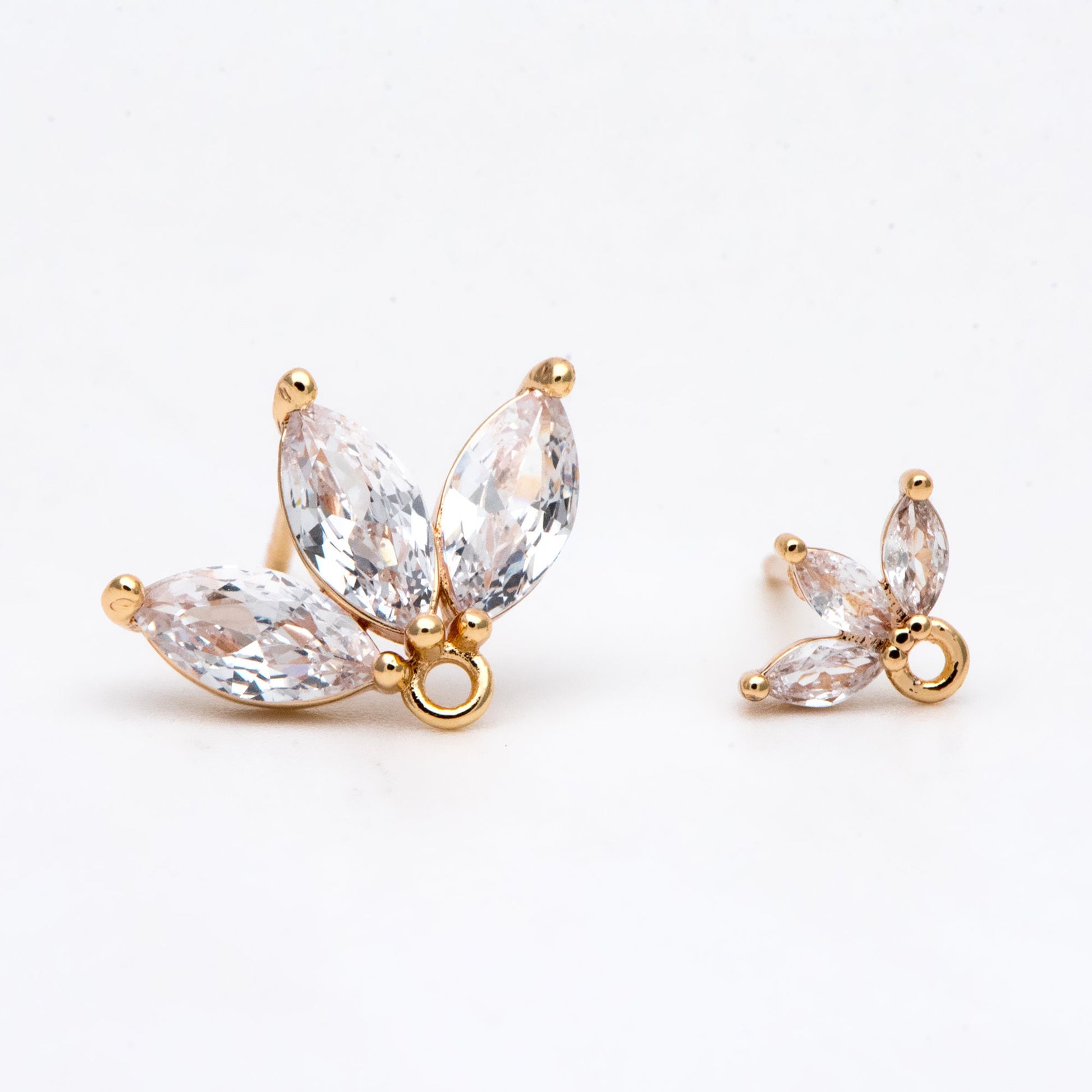 4pcs CZ Pave Leaf Earring, Flower Ear Posts, Dainty Earrings, Jewelry Making, Diy Material, Jewelry Supplies (#GB-3063)
