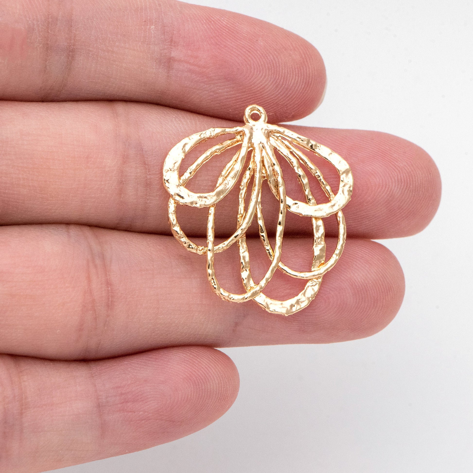 10pcs Textured Looped Charms, Gold/ Rhodium plated Brass Dangle Drop Earring Charms, Unique Statement Jewelry Earring Findings (GB-3065)