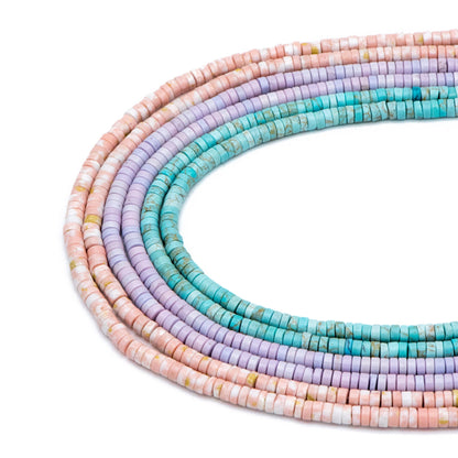 4x2mm Synthetic Turquoise Gemstone Beads, Heishi Tube Loose Beads, Flat Round Beads, 15"Strd (TR-024)