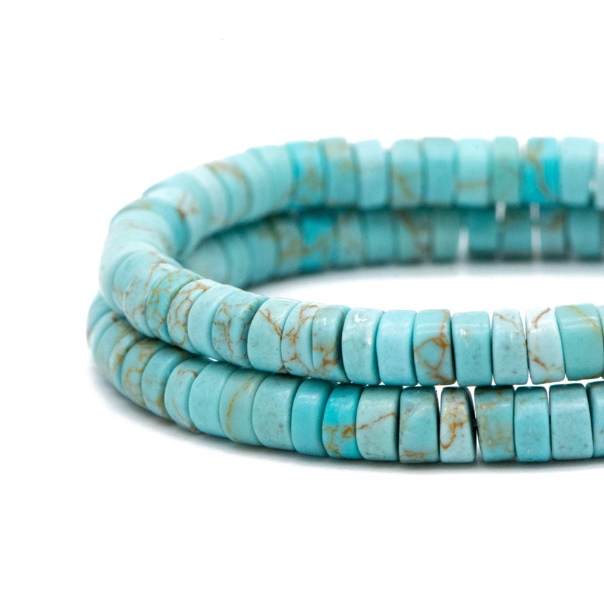 4x2mm Synthetic Turquoise Gemstone Beads, Heishi Tube Loose Beads, Flat Round Beads, 15"Strd (TR-024)