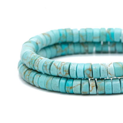 4x2mm Synthetic Turquoise Gemstone Beads, Heishi Tube Loose Beads, Flat Round Beads, 15"Strd (TR-024)