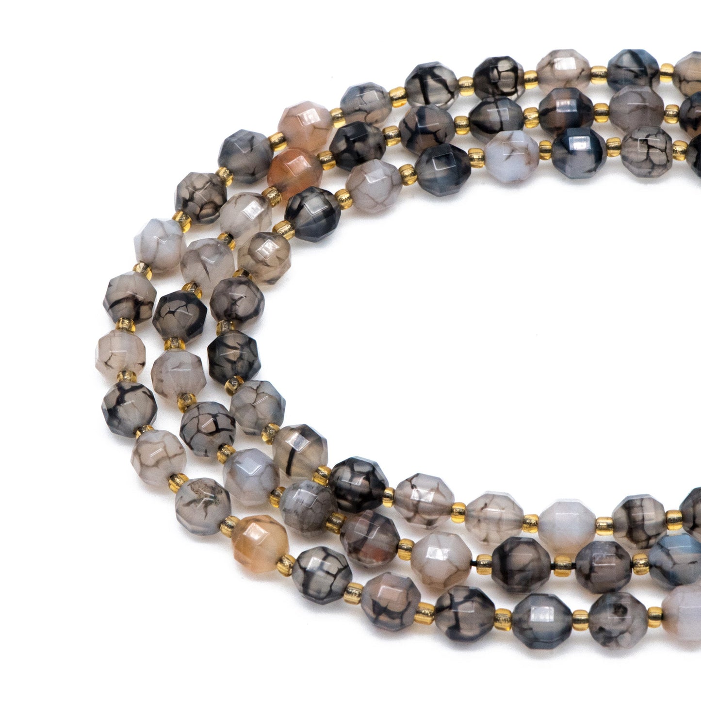 6/8mm Natural Gray Fire Agate Beads, Faceted Energy Prism Cut Gemstone Beads, Full 14.5 inch strands (TR-029)