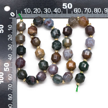 9.5x10mm Natural Indian Agate Stone Faceted Beads, Faceted Energy Prism Cut Gemstone Beads, Full 14.5 inch strands (TR-038)
