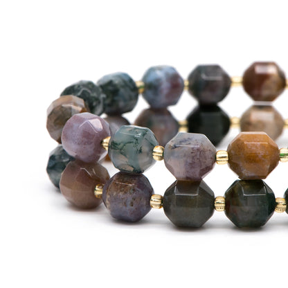 9.5x10mm Natural Indian Agate Stone Faceted Beads, Faceted Energy Prism Cut Gemstone Beads, Full 14.5 inch strands (TR-038)