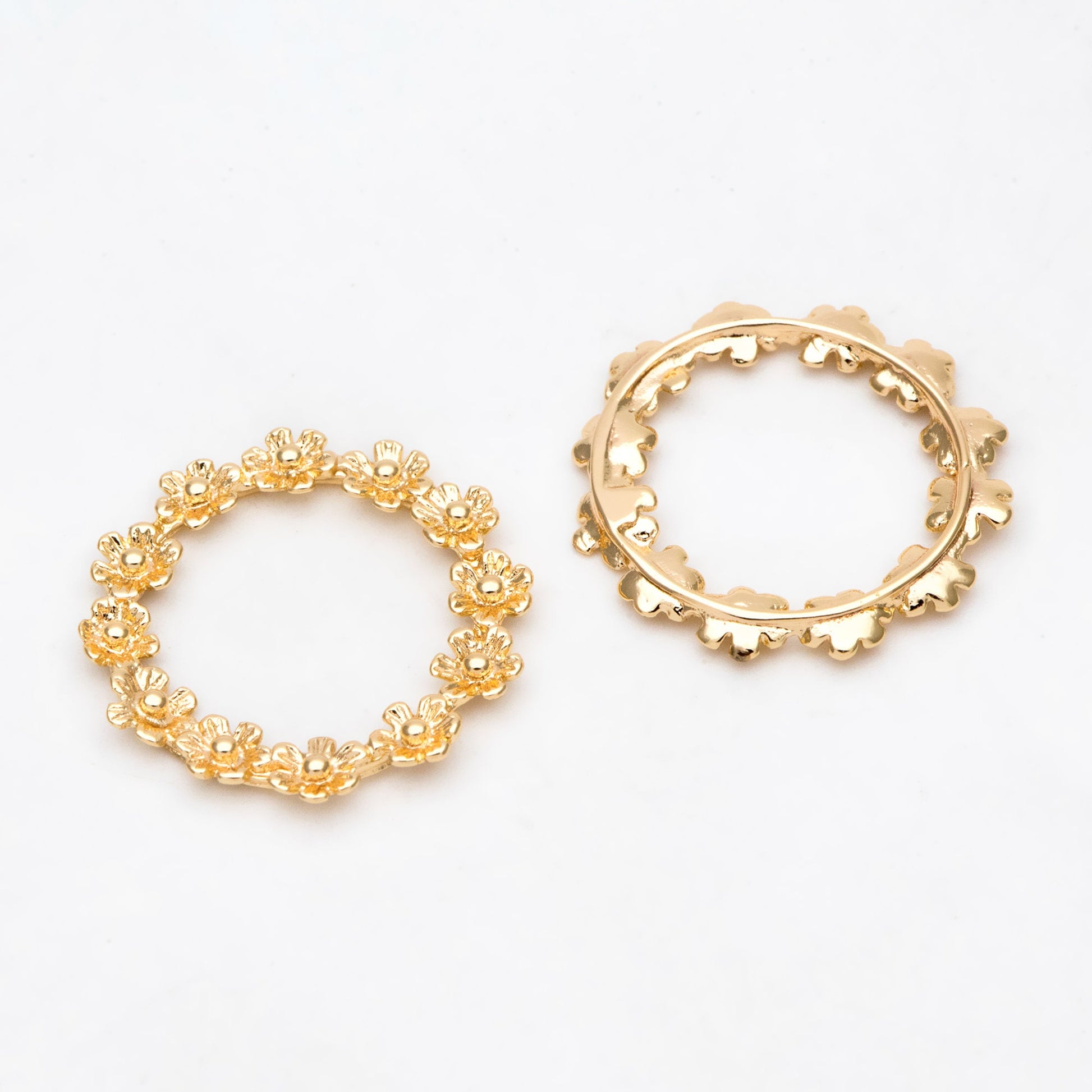 10pcs Gold Flower Garland Charms, 18K Gold plated Brass, Geometric Hoop Circle Pendants (GB-214-G)
