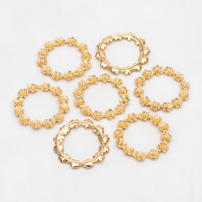 10pcs Gold Flower Garland Charms, 18K Gold plated Brass, Geometric Hoop Circle Pendants (GB-214-G)