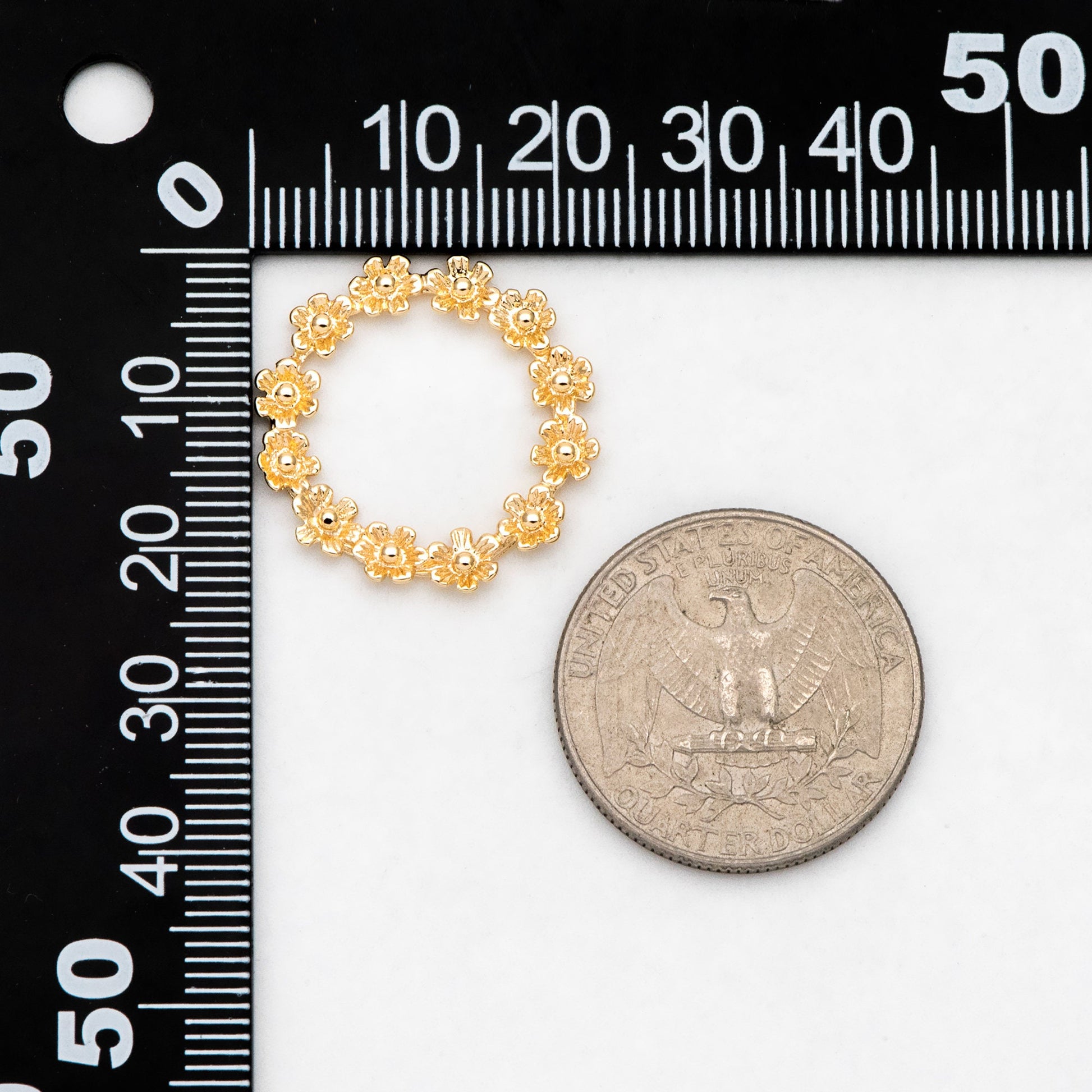 10pcs Gold Flower Garland Charms, 18K Gold plated Brass, Geometric Hoop Circle Pendants (GB-214-G)