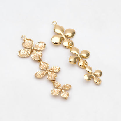 10pcs Gold plated Brass Flower Charm Pendant Connectors 42mm, Lead Nickel Free (GB-4391-F)