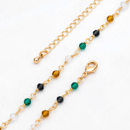 Adjustable Bead Bracelet/ Anklet/ Necklace, Crystal Rondelle Chain with Extender, Glass Bead Chain Jewelry Set, Ready to Wear(#LK-221-1)