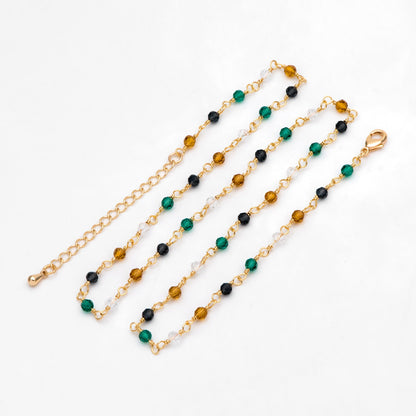 Adjustable Bead Bracelet/ Anklet/ Necklace, Crystal Rondelle Chain with Extender, Glass Bead Chain Jewelry Set, Ready to Wear(#LK-221-1)