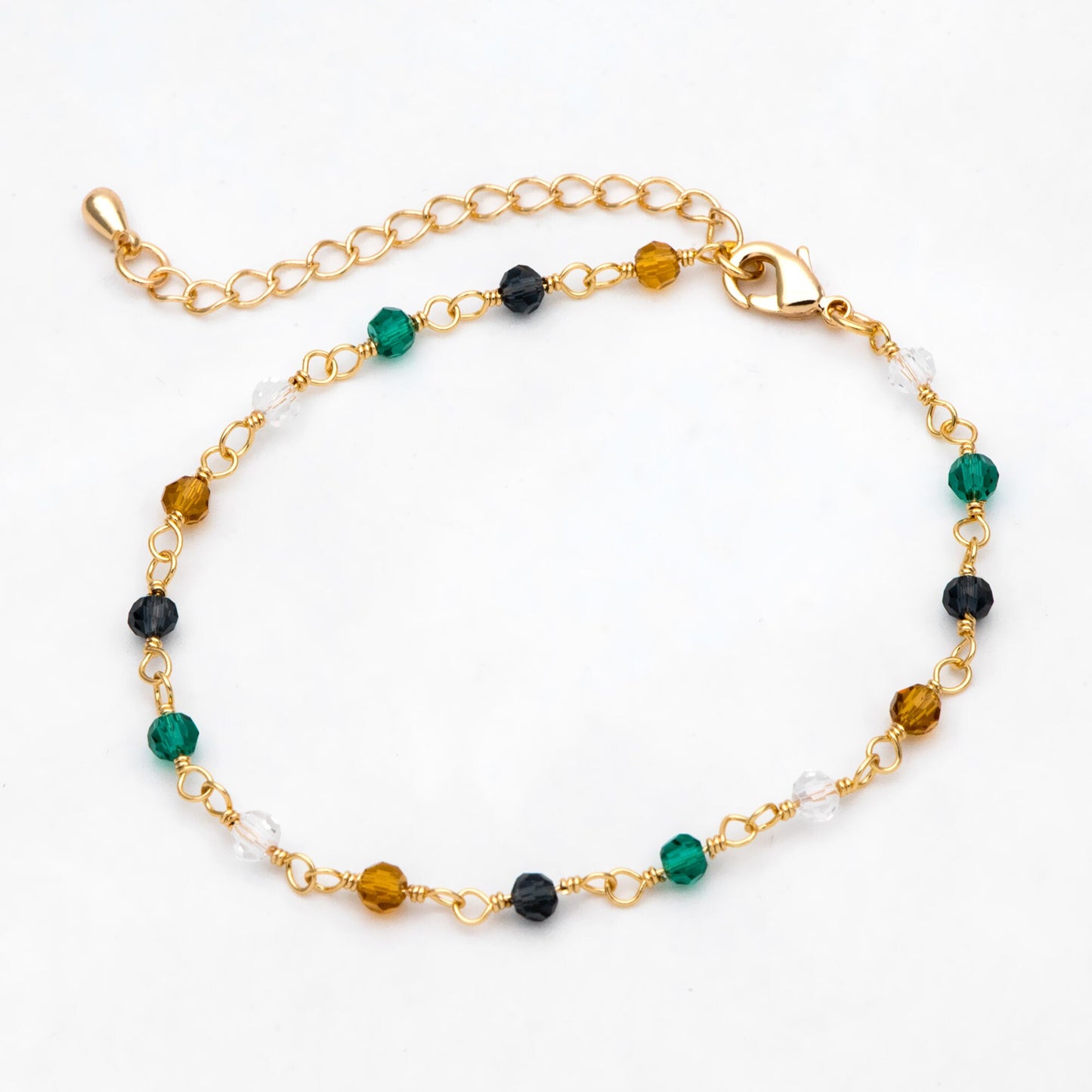 Adjustable Bead Bracelet/ Anklet/ Necklace, Crystal Rondelle Chain with Extender, Glass Bead Chain Jewelry Set, Ready to Wear(#LK-221-1)