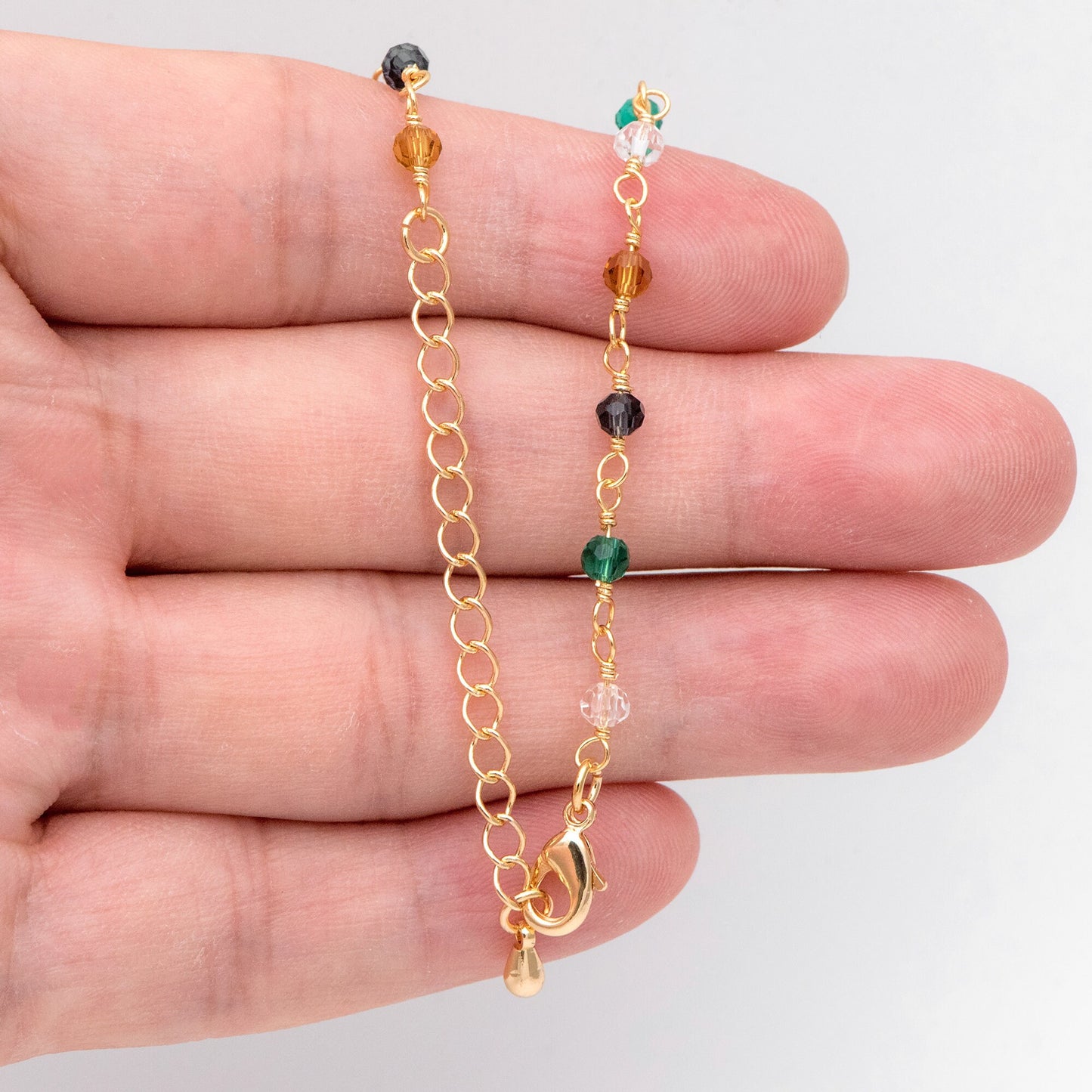 Adjustable Bead Bracelet/ Anklet/ Necklace, Crystal Rondelle Chain with Extender, Glass Bead Chain Jewelry Set, Ready to Wear(#LK-221-1)