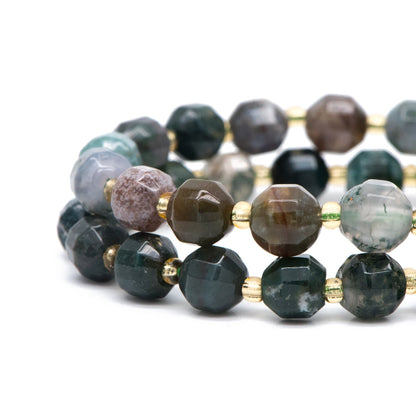 7.5x8mm Natural Indian Agate Stone Faceted Beads, Faceted Energy Prism Cut Gemstone Beads, Full 14.5 inch strands (TR-031)