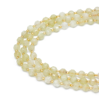7.5x8mm Yellow Green Quartz Beads, Yellow stone beads, Faceted Energy Prism Cut Gemstone Beads, Full 14.5 inch strands (TR-028)