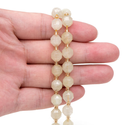 7.5x8mm Yellow Green Quartz Beads, Yellow stone beads, Faceted Energy Prism Cut Gemstone Beads, Full 14.5 inch strands (TR-028)