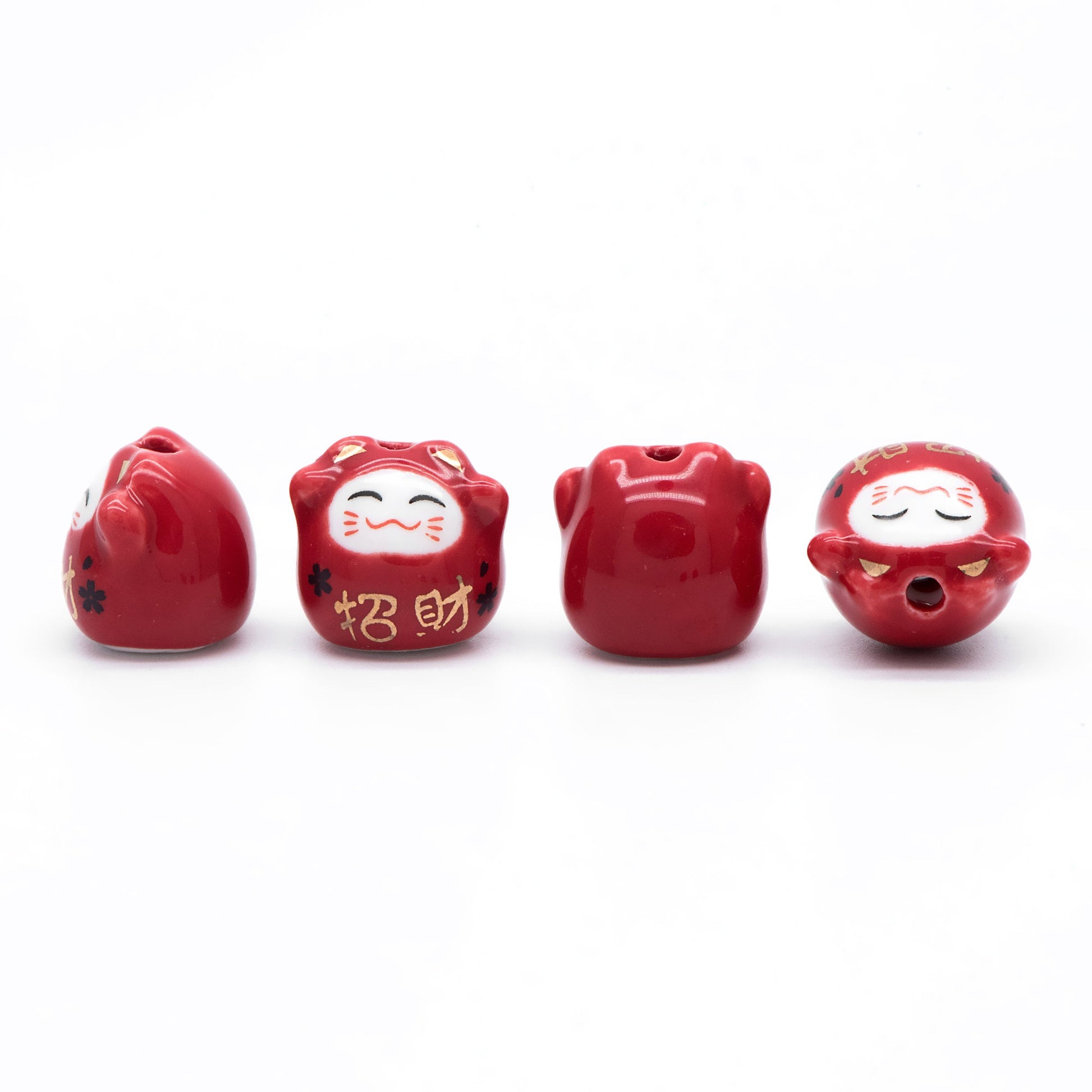 10 beads- Porcelain Lucky Cat beads 16mm, Handmade Ceramic Maneki Neko, Kawaii Animal Beads, means "Make more money" (TC-161)