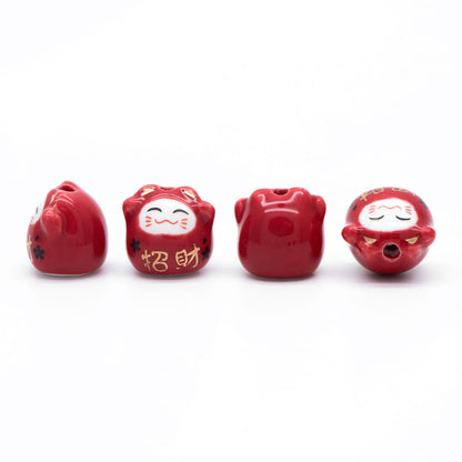 10 beads- Porcelain Lucky Cat beads 16mm, Handmade Ceramic Maneki Neko, Kawaii Animal Beads, means "Make more money" (TC-161)
