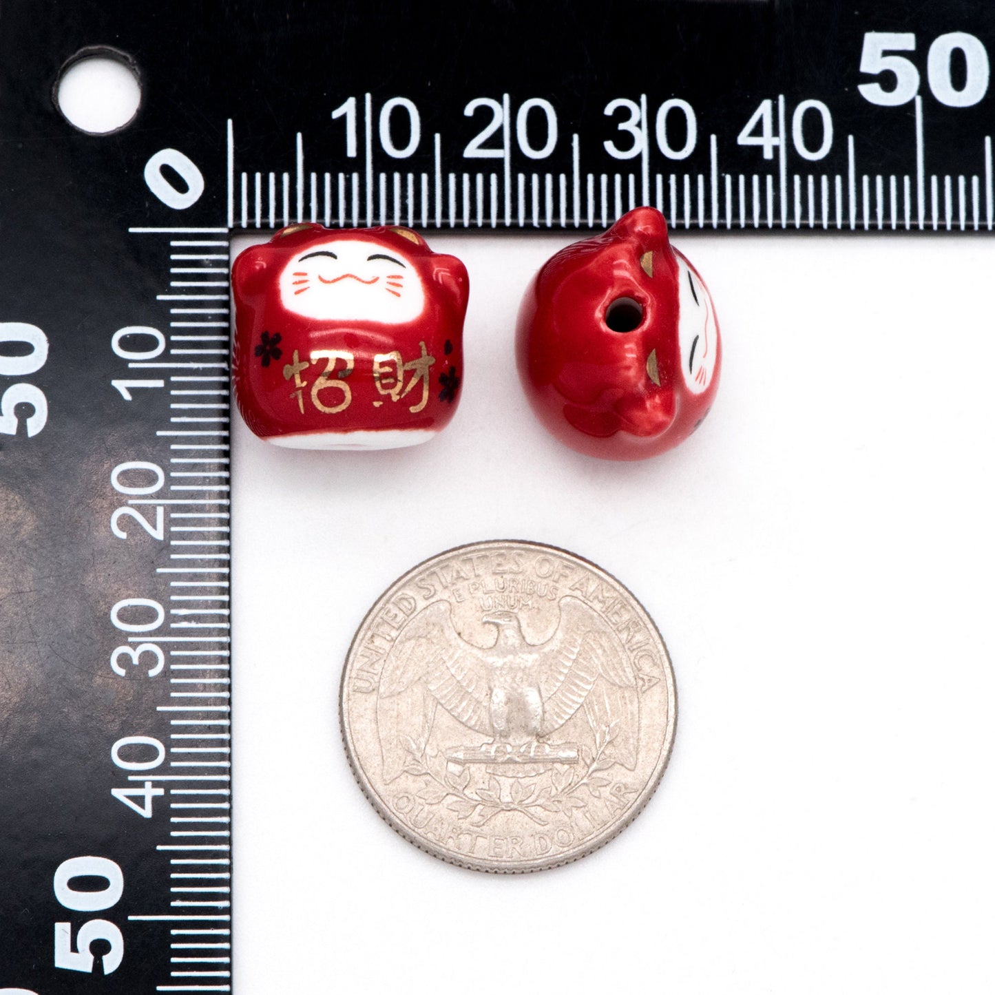 10 beads- Porcelain Lucky Cat beads 16mm, Handmade Ceramic Maneki Neko, Kawaii Animal Beads, means "Make more money" (TC-161)