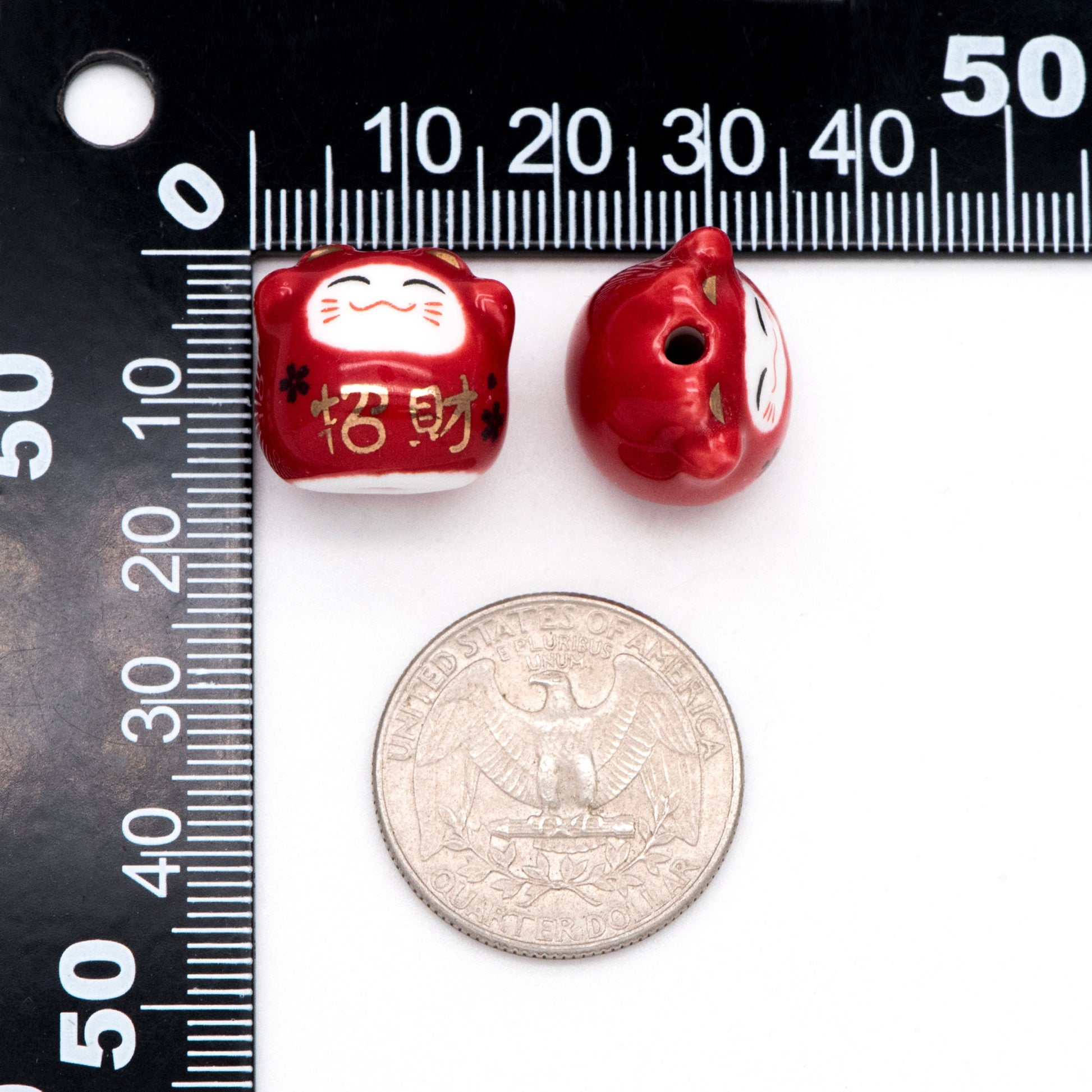 10 beads- Porcelain Lucky Cat beads 16mm, Handmade Ceramic Maneki Neko, Kawaii Animal Beads, means "Make more money" (TC-161)