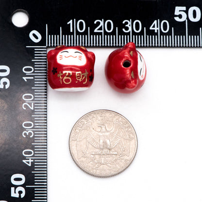 10 beads- Porcelain Lucky Cat beads 16mm, Handmade Ceramic Maneki Neko, Kawaii Animal Beads, means "Make more money" (TC-161)