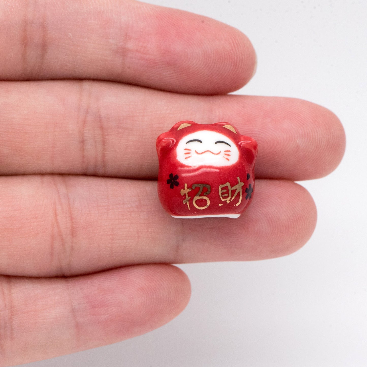 10 beads- Porcelain Lucky Cat beads 16mm, Handmade Ceramic Maneki Neko, Kawaii Animal Beads, means "Make more money" (TC-161)