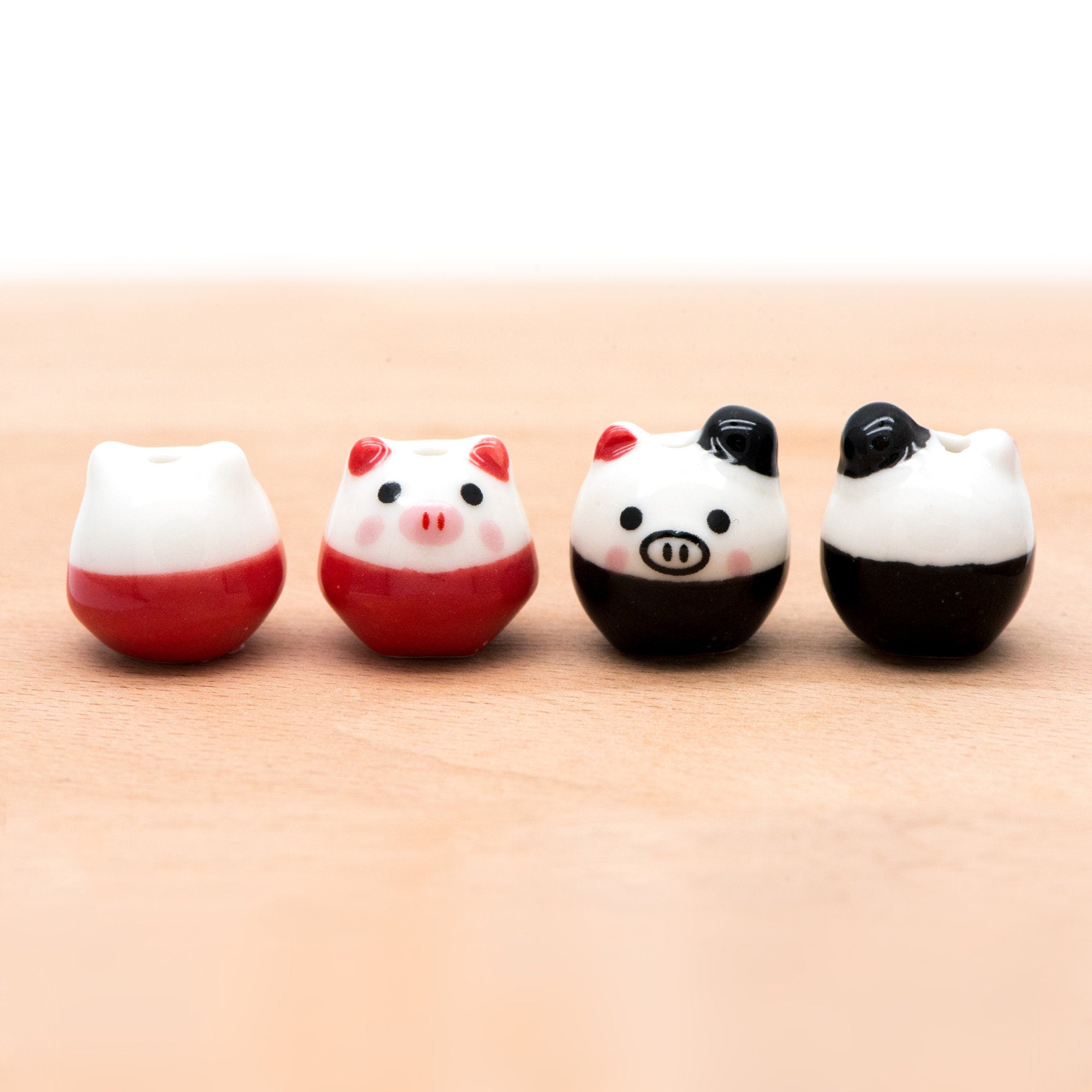 10pcs Ceramic Pig beads, Kawaii Porcelain Piggie, Animal Beads for Bracelets, Drilled Through Large Hole -(TC-162)